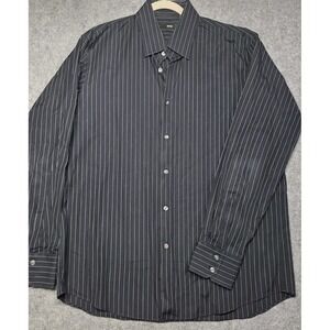 Hugo Boss Men's Dress Shirt 17 34/35 Black Pinstripe Long Sleeve Button-Up